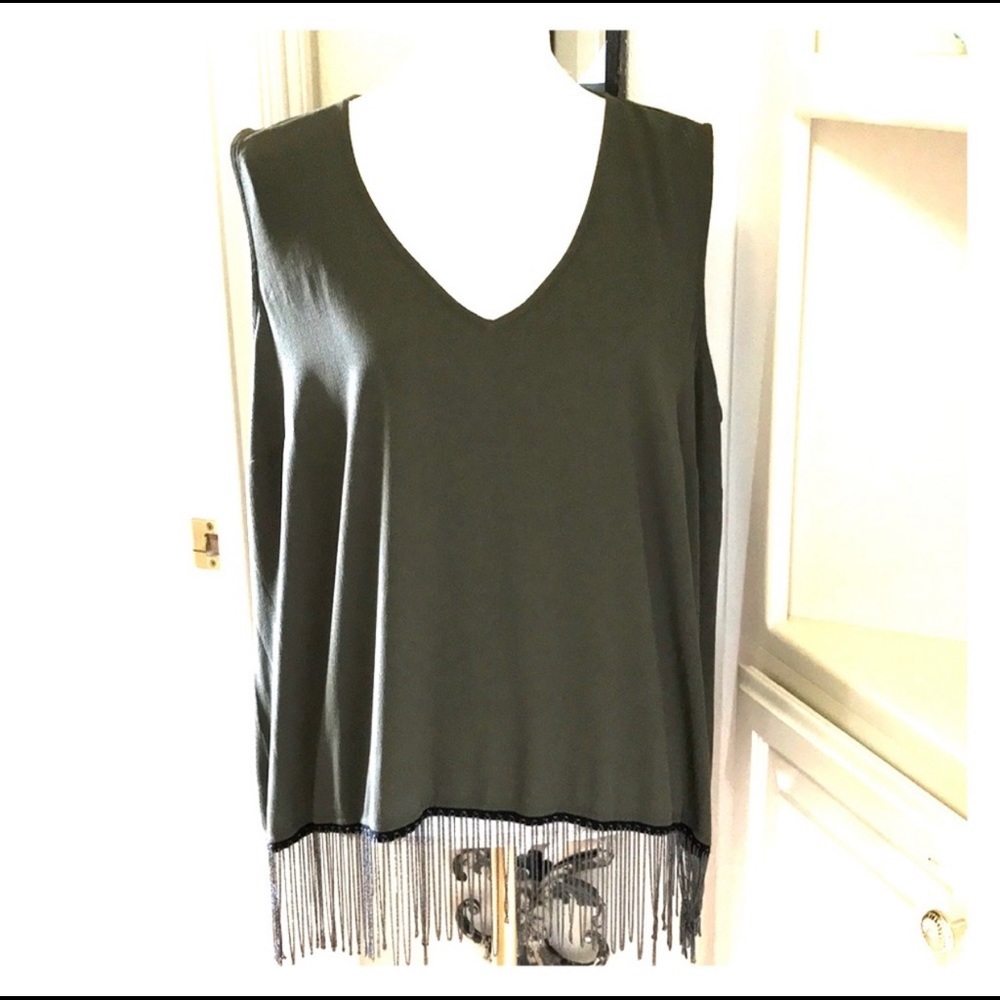 Anthropologie Olive Green Tank Top Blouse Shirt chain